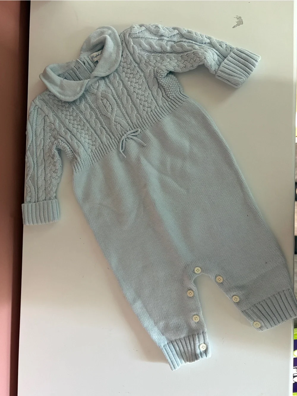 Ralph Lauren Light Blue Cable Knit Baby Romper